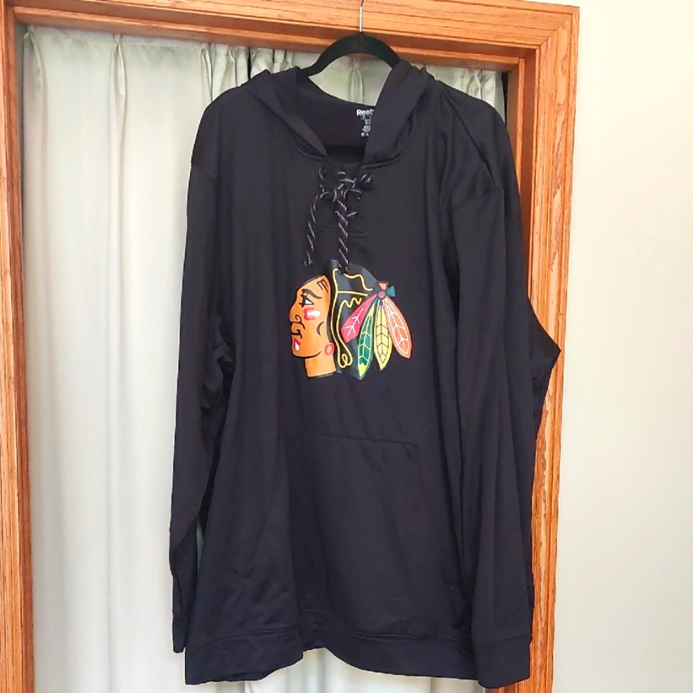 Reebok CHICAGO BLACK HAWKS 4XL MENS Speed Wick  Light Weight HOODIE
